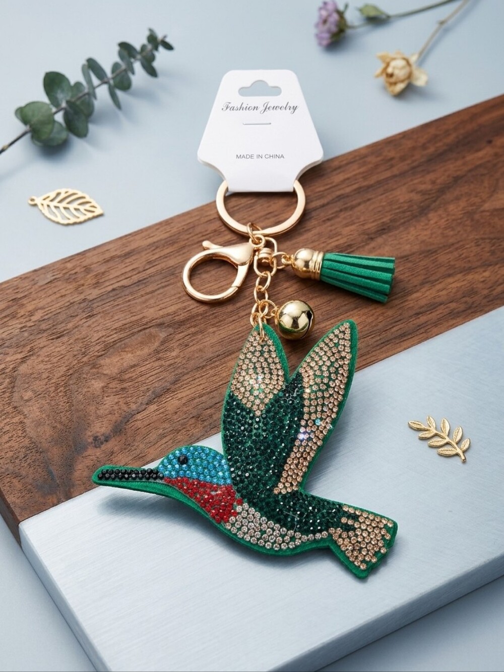 Hummingbird Crystal Keychain with Tassel